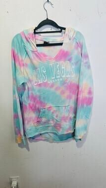 LE Pastel Tie-dye Multicolor Hooded Long Sleeve LAS VEGAS Sweatshirt size Large
